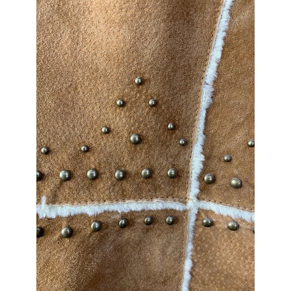 Boston Proper Patchwork Leather Midi Coat Size 12 Studs GUC 6635 Western - Picture 13 of 13